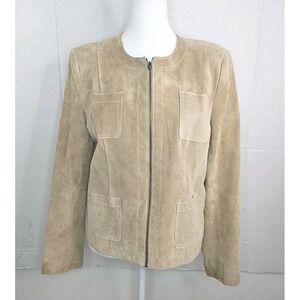 Field Gear Tan Beige Suede Leather Jacket Women's Size Small Zip Up Short Lined‎